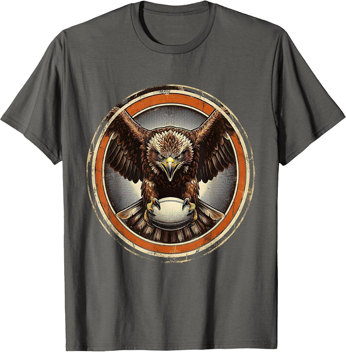Eagle Clutching Rugby Ball Graphic Design T-Shirt - Asphalt Grey