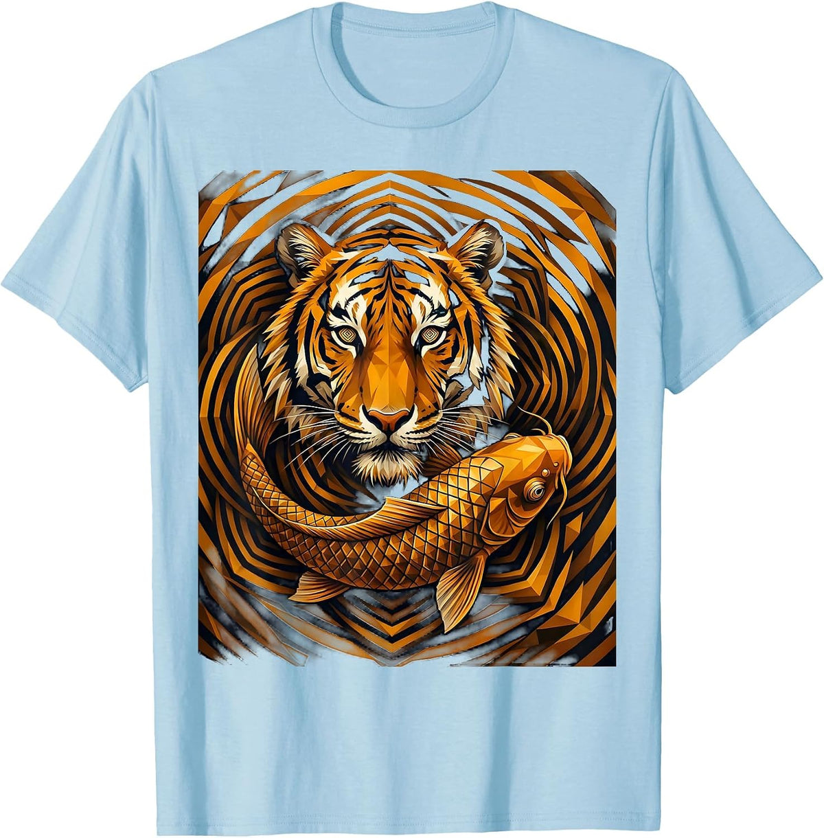 Men's Tiger and Koi Fish Swirling Water Graphic T-Shirt - Baby Blue