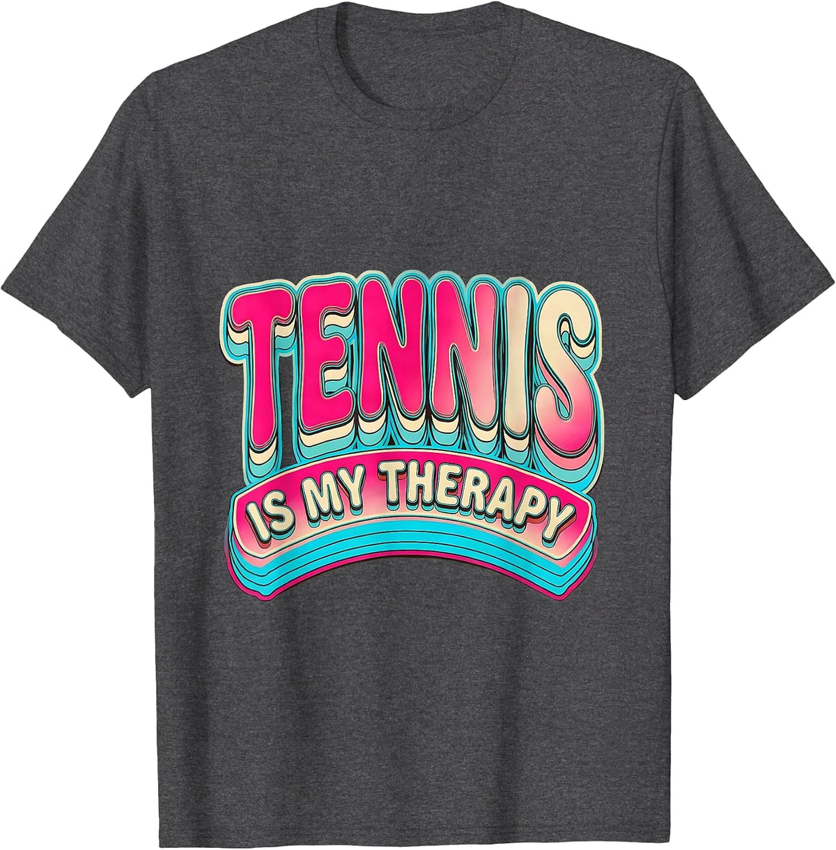 Men's Tennis Is My Therapy Racket Sport Design T-Shirt - Dark Heather Grey