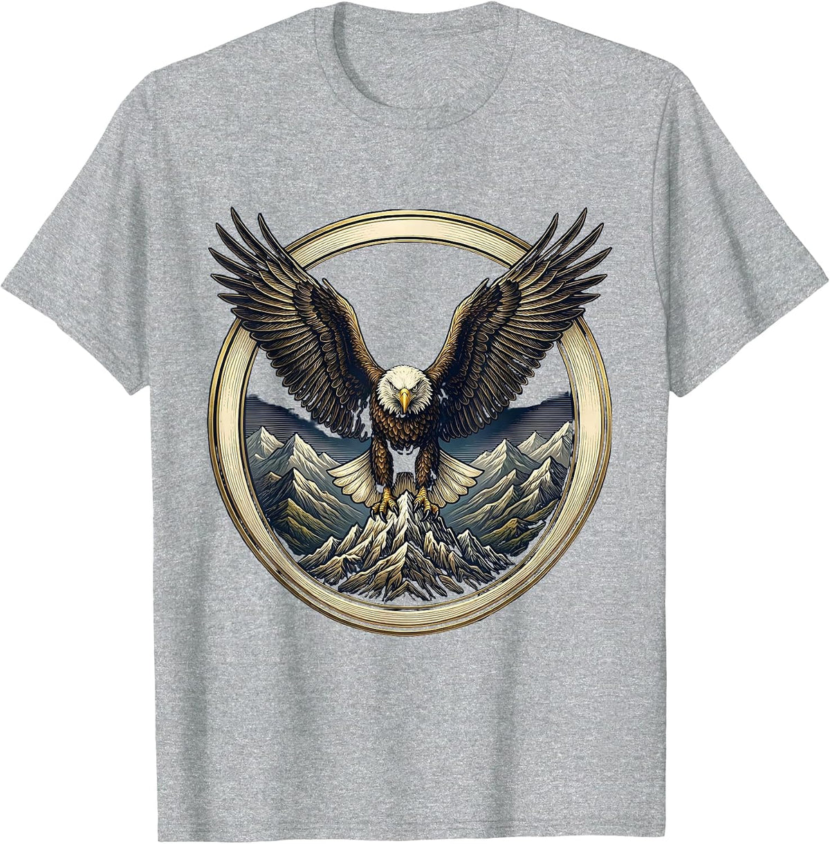 Men's True Patriot Bald Eagle Over Mountain Range T-Shirt - Heather Grey
