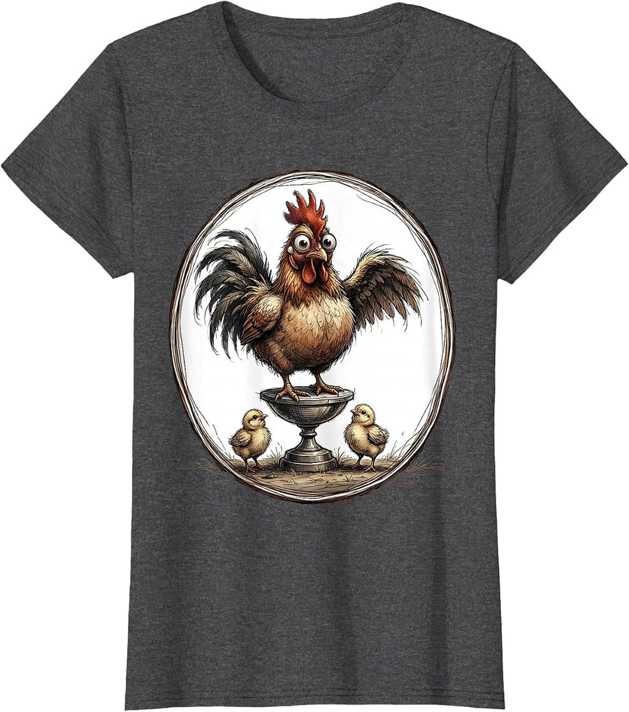 Women's Chicken Badge Trophy Funny Chicken Lover Gift T-Shirt - Dark Heather Grey