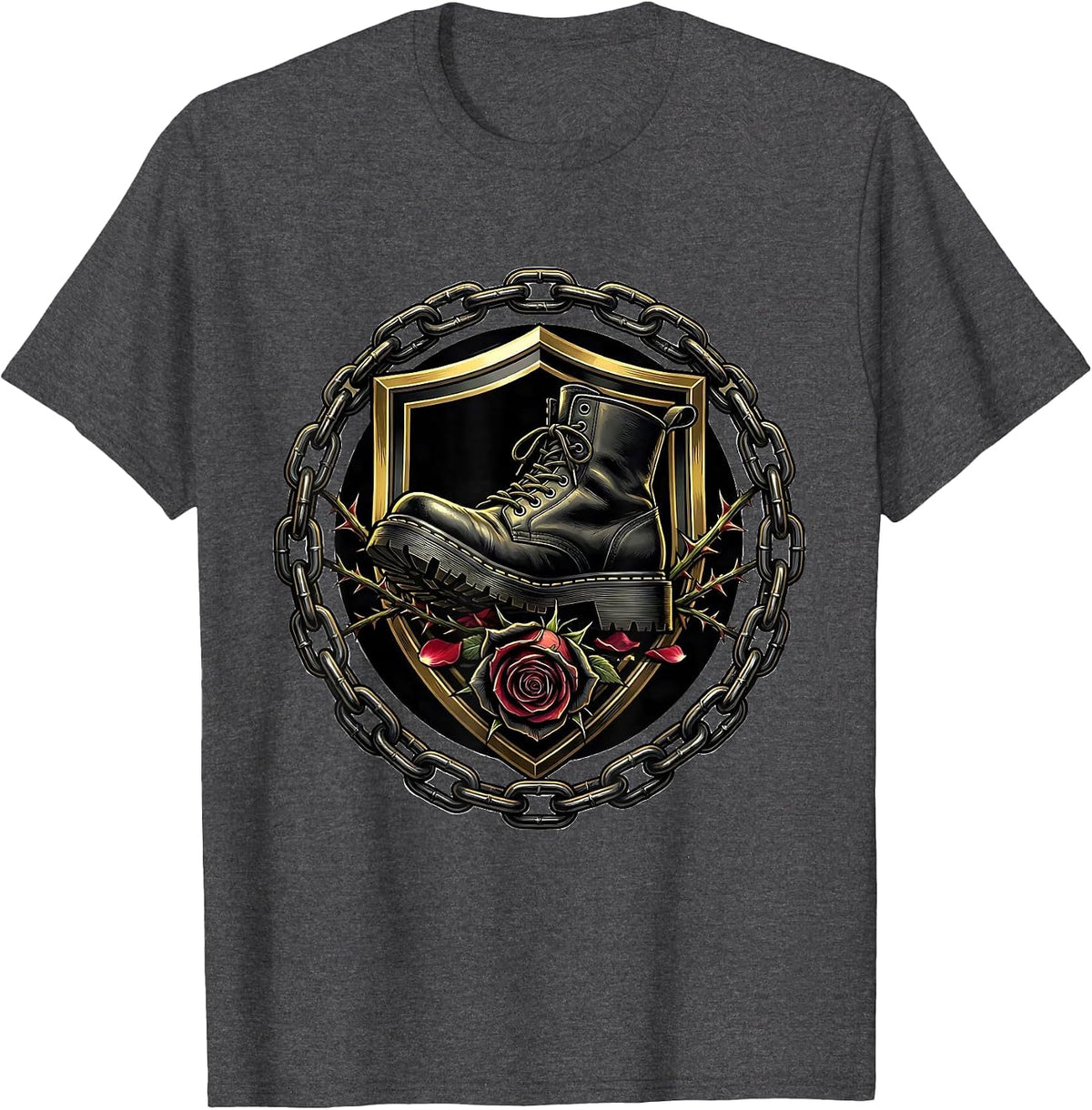 Men's Heavy Boot Crushing Rose Rock Graphic T-Shirt - Dark Heather Grey