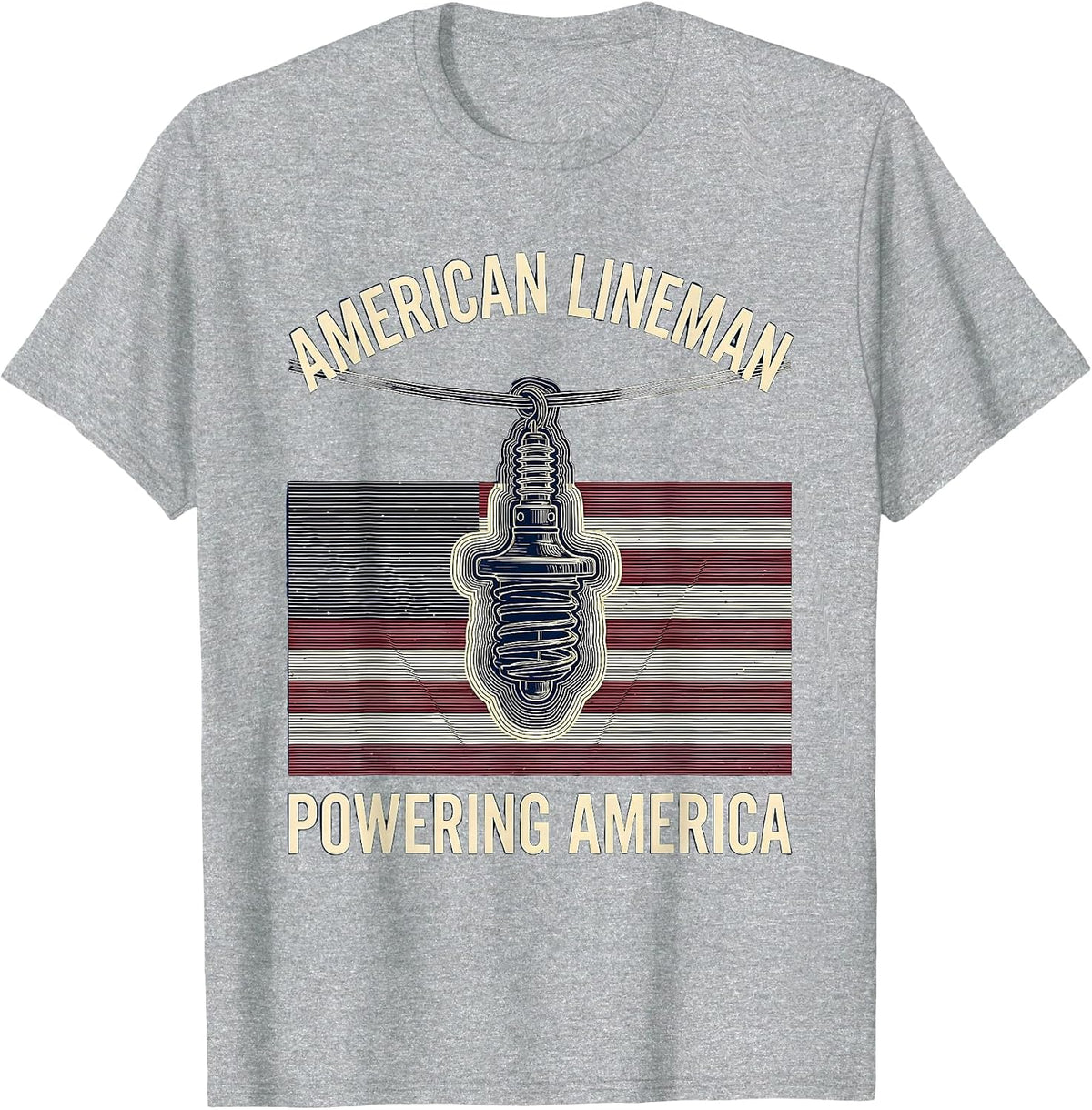 Men's American Lineman Powering America Patriotic Skilled Trades T-Shirt - Heather Grey
