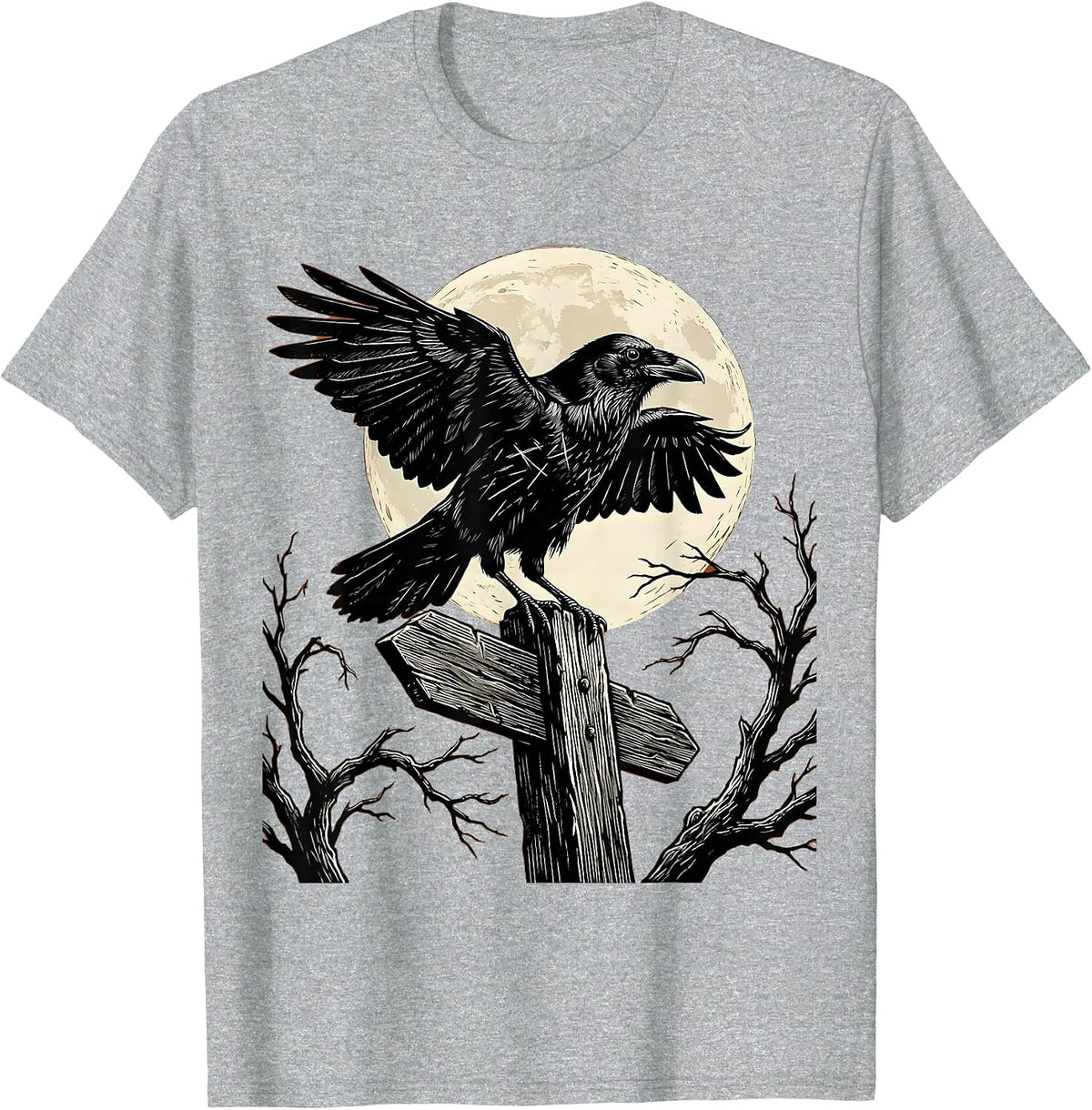Men's Raven on Salem Sign Post Illustration T-Shirt - Heather Grey
