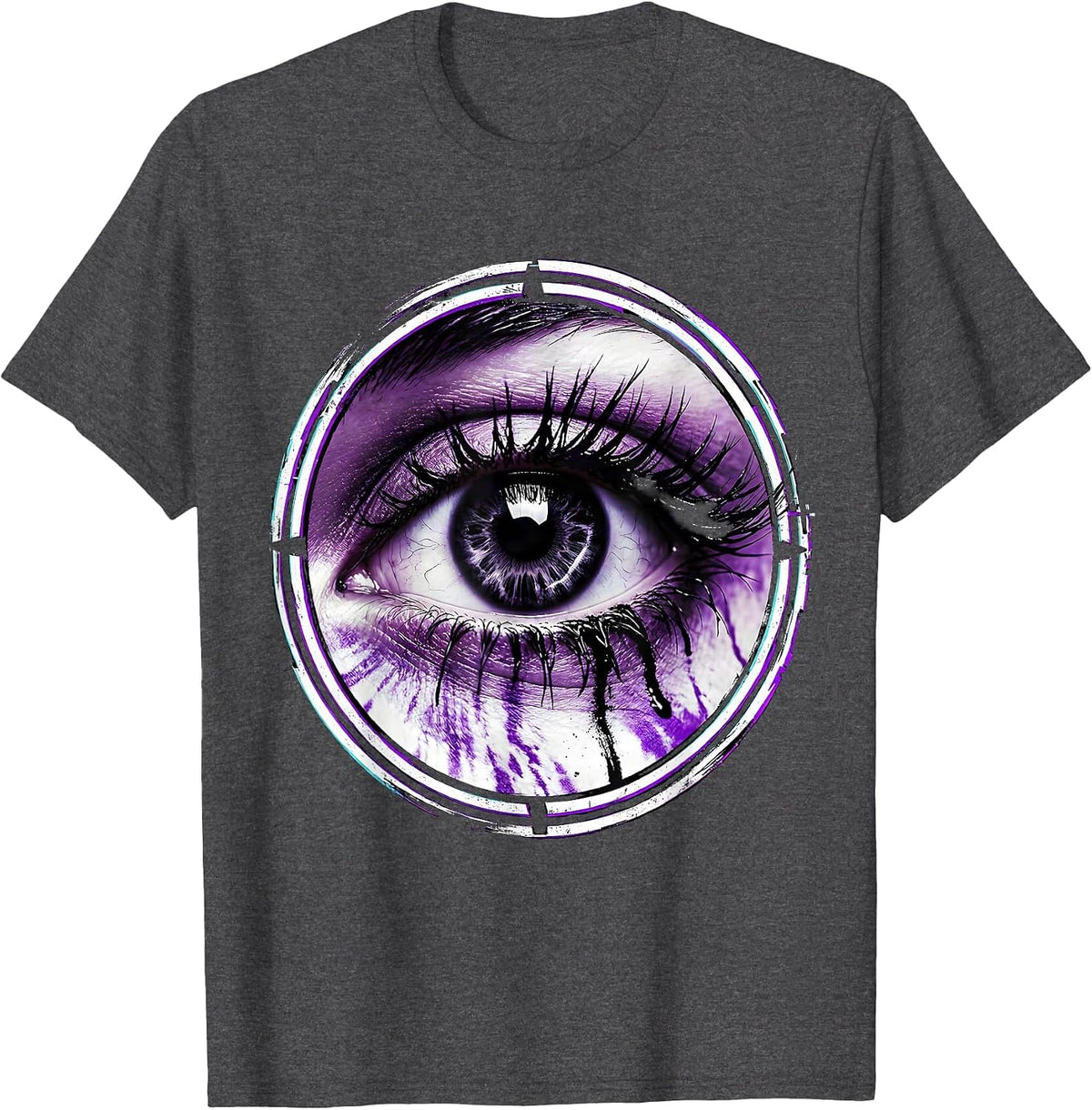 Men's Raccoon Eyeliner Smudged Eyes 2000s Graphic T-Shirt - Dark Heather Grey