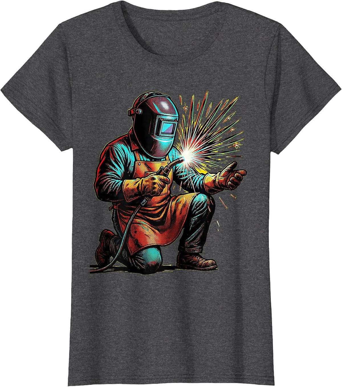 Women's Vintage Welder Kneeling Retro Welding Graphic T-Shirt - Dark Heather Grey