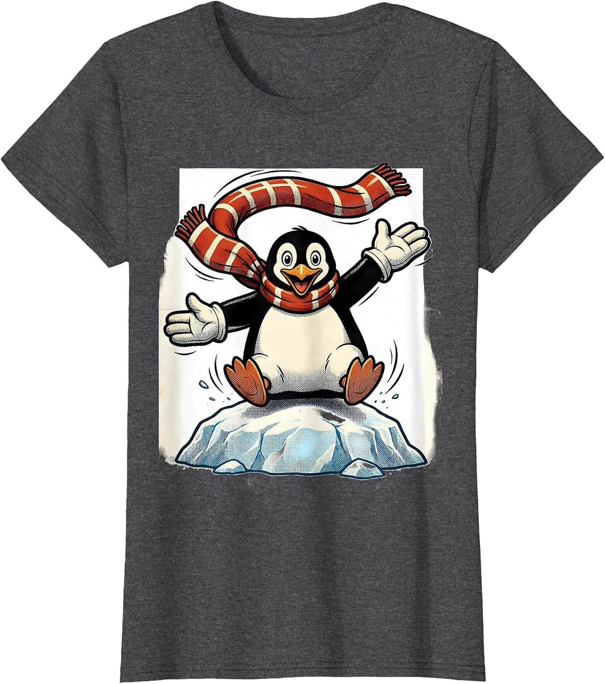 Women's Bouncy Penguin Retro Cartoon Penguin Lover Humor T-Shirt - Dark Heather Grey