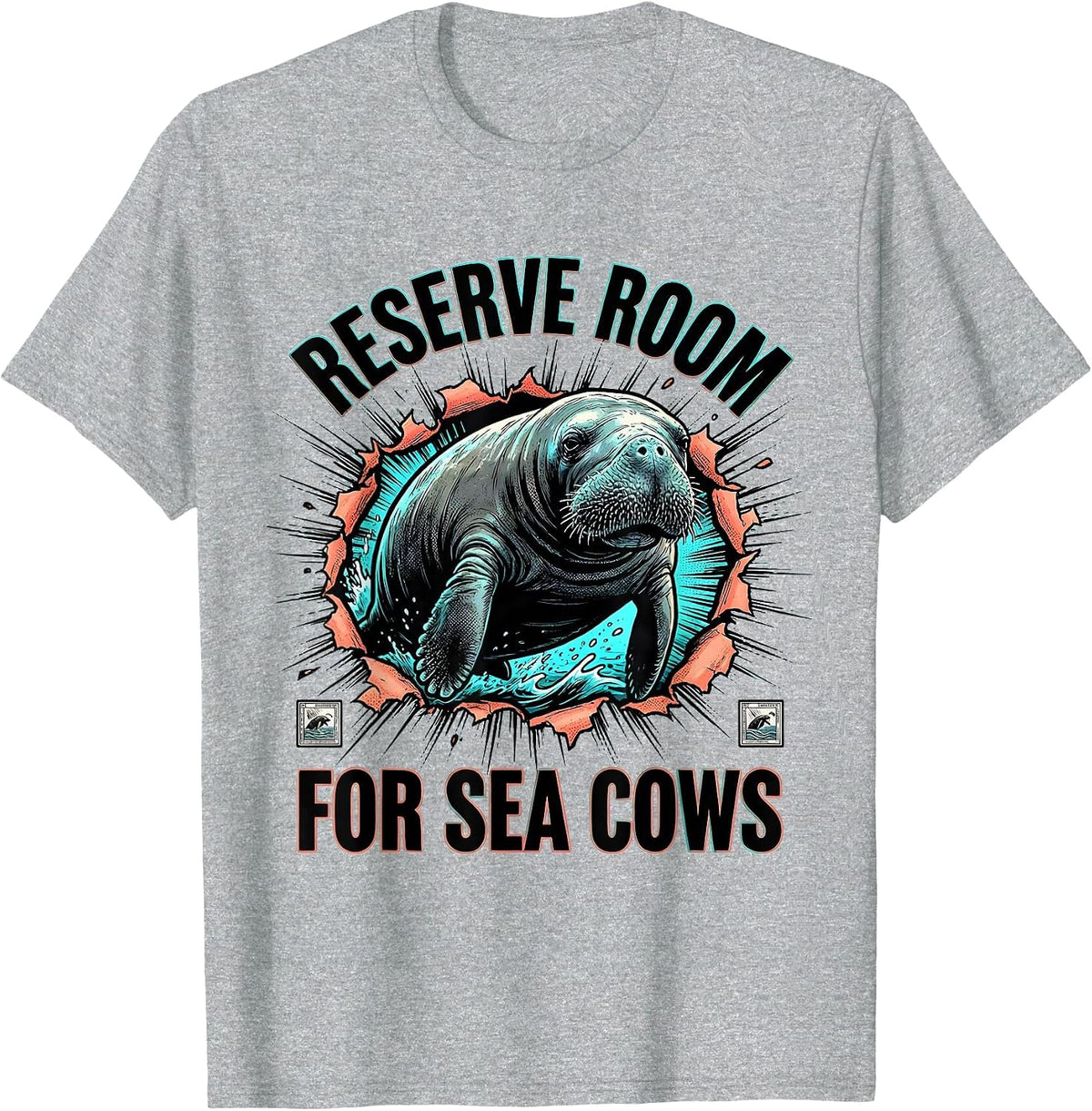 Men's Reserve Room For Sea Cows Funny Manatee Lover Comic Book T-Shirt - Heather Grey