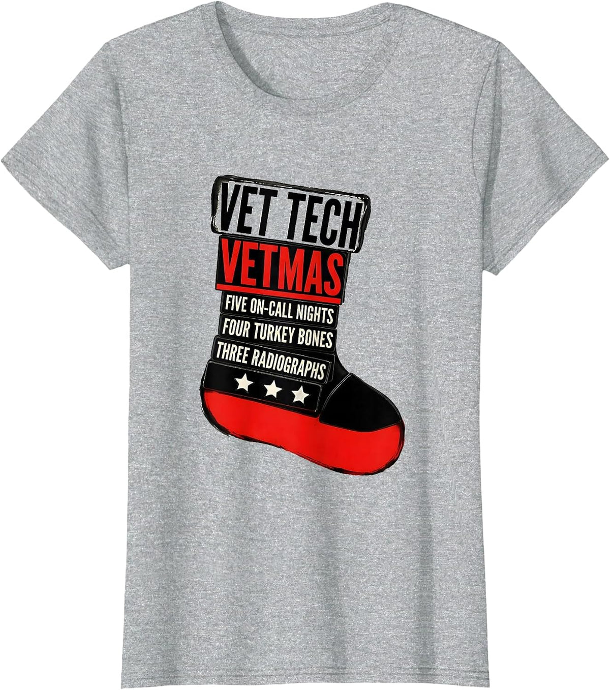 Women's Vet Tech Vetmas On-Call Nights Veterinary Staff Christmas T-Shirt - Heather Grey