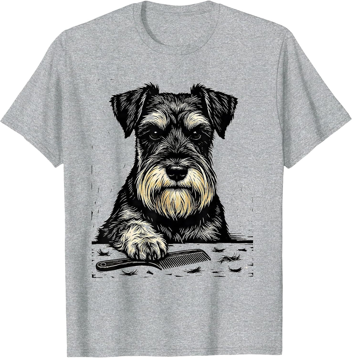 Men's Miniature Schnauzer Linocut Vintage Pet Lover Art T-Shirt - Heather Grey