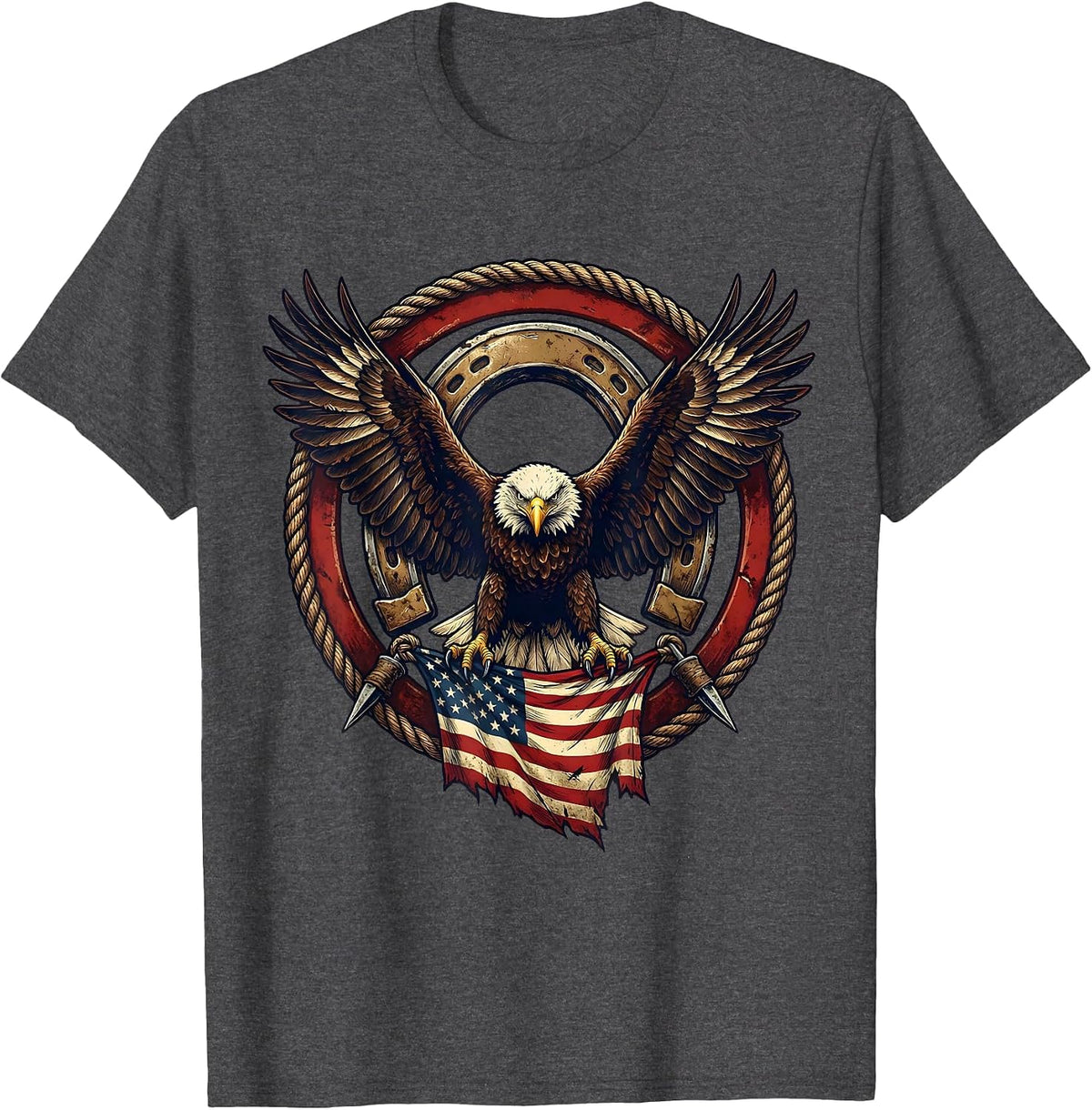 Bald Eagle American Flag Patriotic Design T-Shirt - Dark Heather Grey
