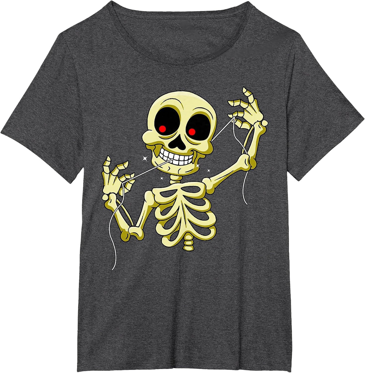Funny flossing Skeleton Tshirt Meme Pun Dentist T-Shirt - Dark Heather Grey