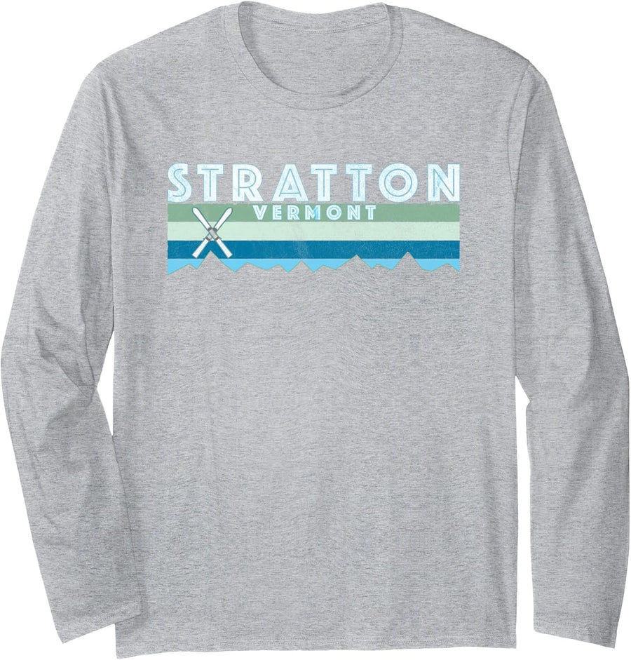Stratton Vermont Ski Design/Retro Vintage Stratton Long Sleeve T-Shirt - Adult Unisex Heather Grey