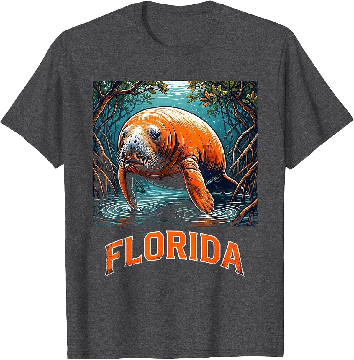 FLORIDA Vintage Manatee Surfing Florida State Pride Souvenir T-Shirt - Dark Heather Grey