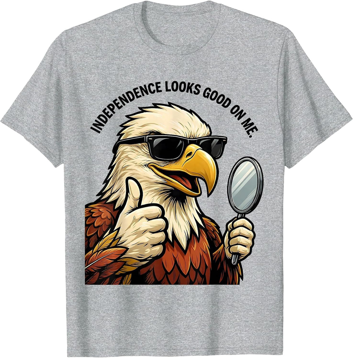 Men's Independence Looks Good On Me Retro Eagle Mascot Patriotic T-Shirt - Heather Grey