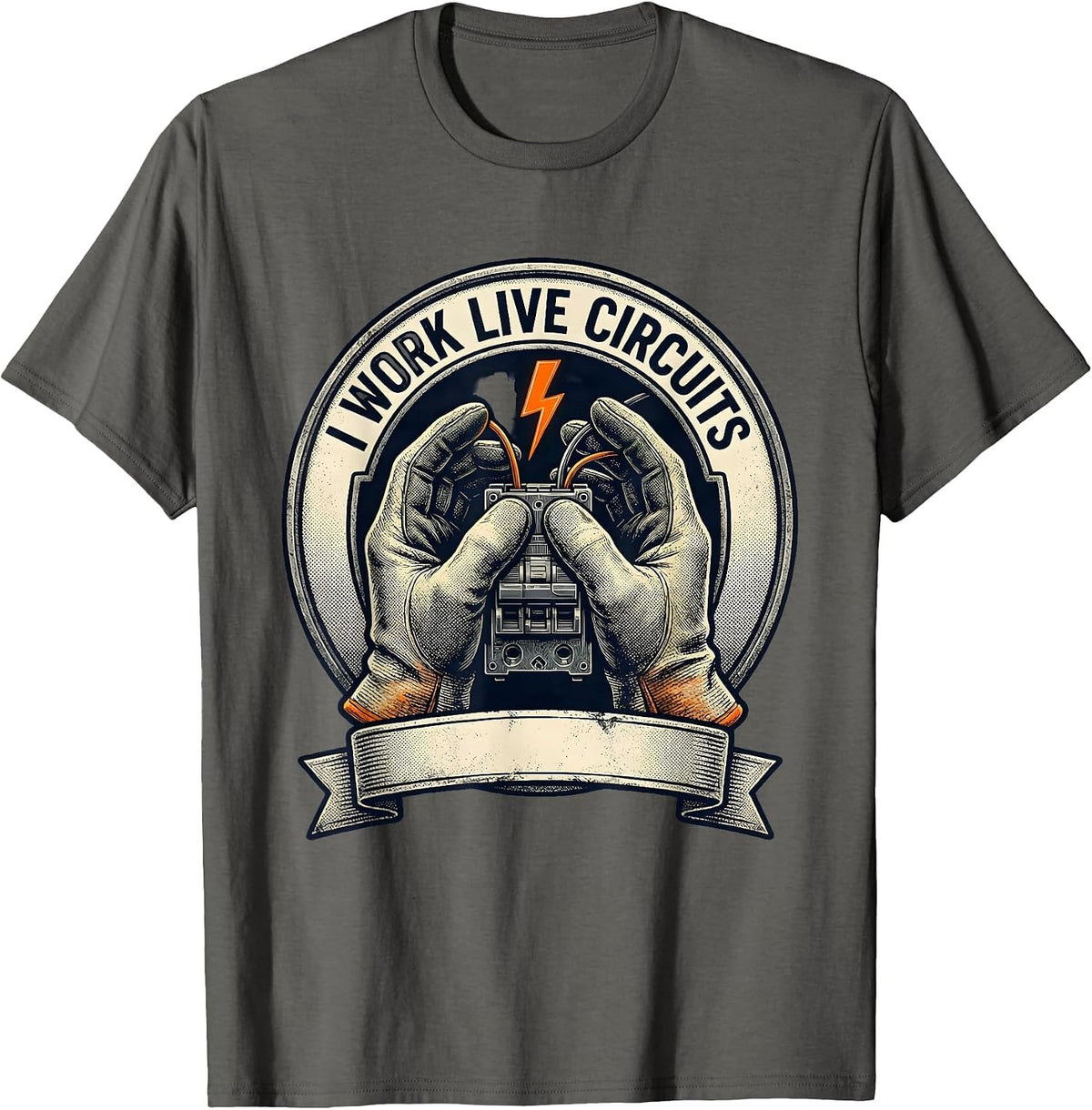 I Work Live Circuits Funny Electrician Lineman Skeleton T-Shirt - Asphalt Grey