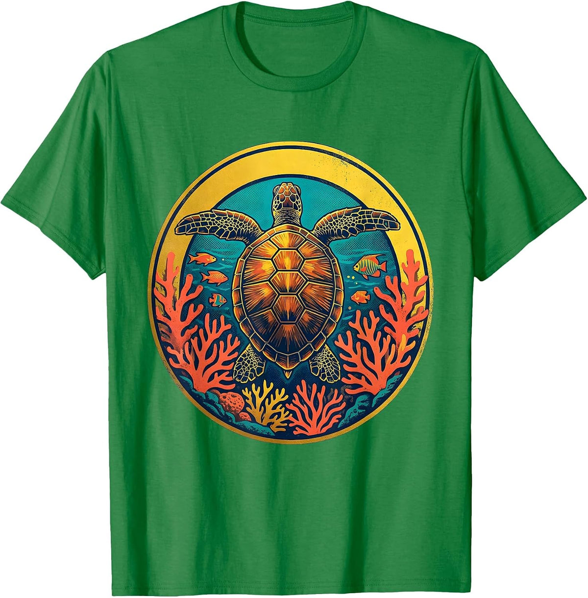 Men's Giant Sea Turtle Coral Reef Brazil Ocean Art T-Shirt - Kelly Green