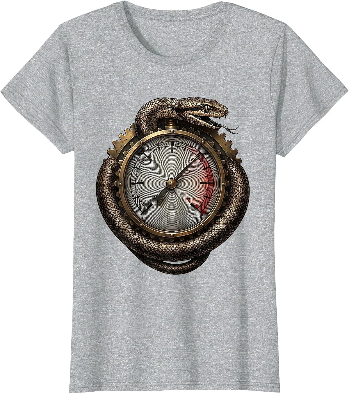 Steampunk Snake and Pressure Gauge Illustration T-Shirt - Heather Grey