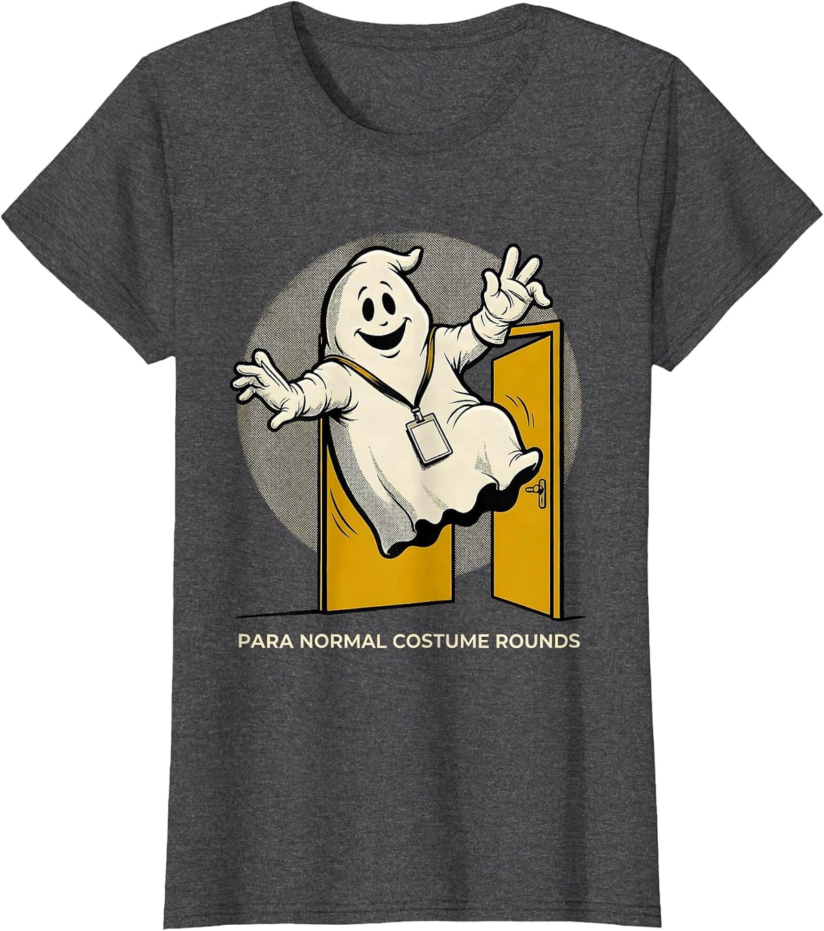 Women's Para Normal Costume Rounds Retro Cartoon Ghost Paraeducator T-Shirt - Dark Heather Grey