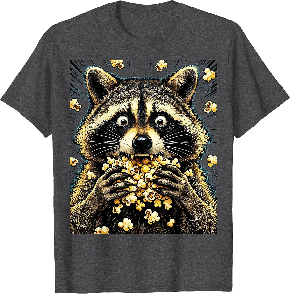 Snack Raccoon Popcorn Chaos Funny Animal Design T-Shirt - Dark Heather Grey