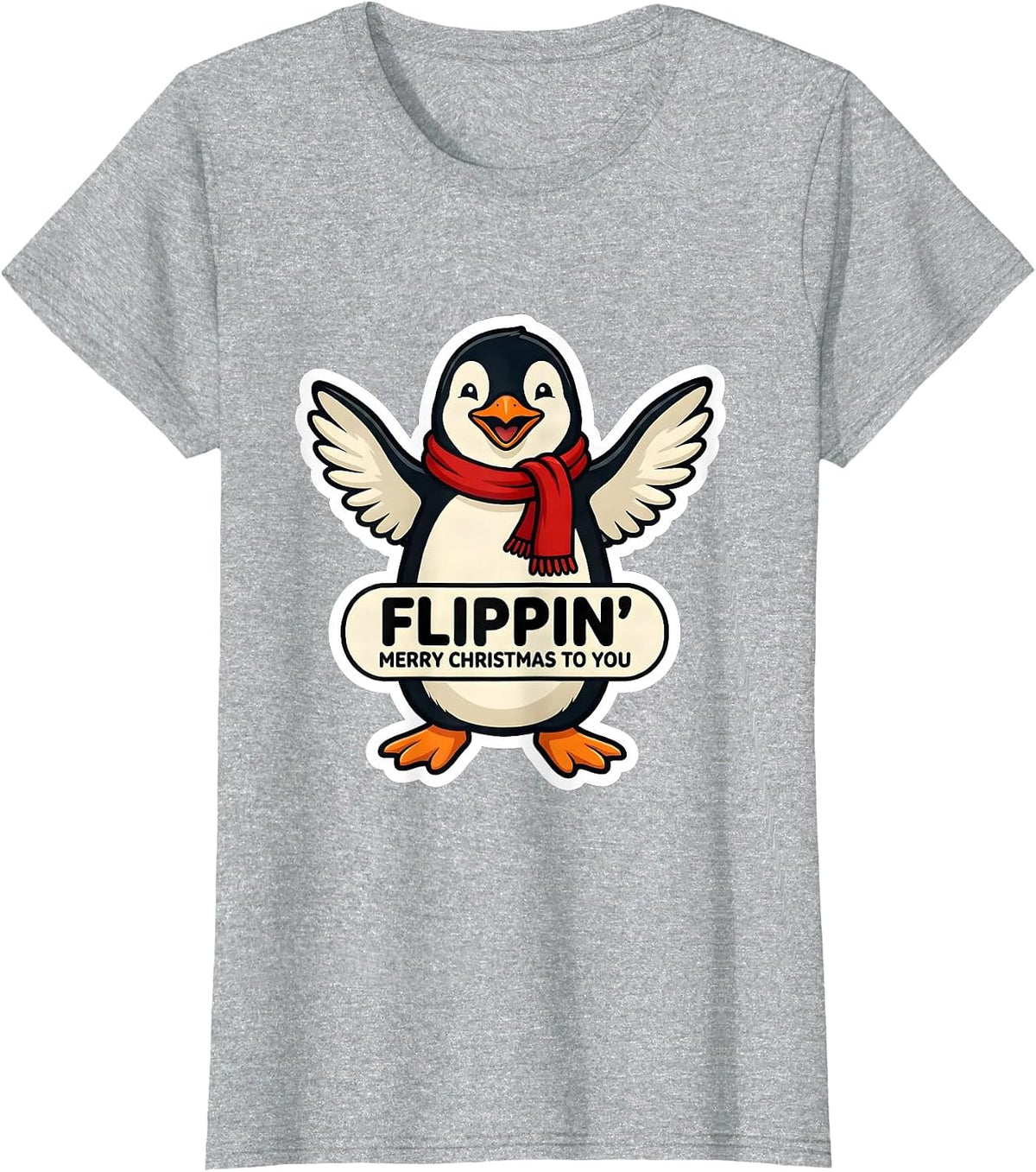 Flippin' Merry Christmas To You Funny Penguin Lover Holiday T-Shirt - Heather Grey