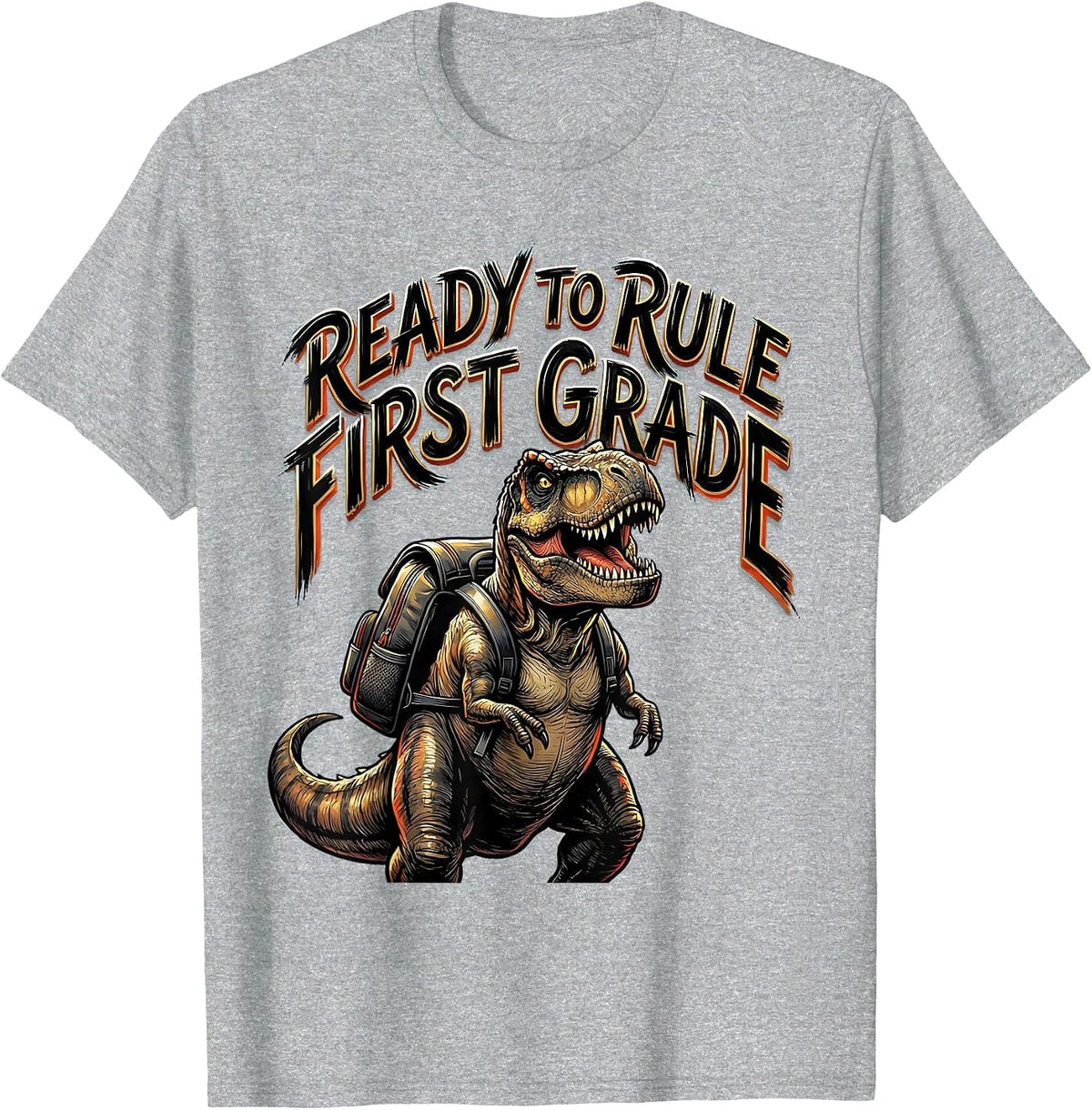 Men's Ready To Rule First Grade Sign Painter Showcard Dinosaur Boy T-Shirt - Heather Grey