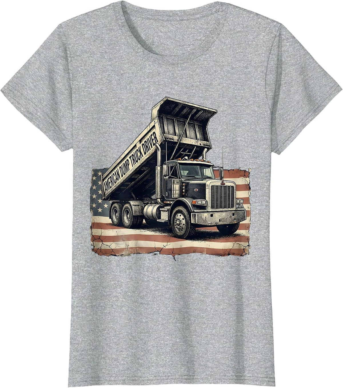 American Dump Truck Driver Distressed Patriotic Trucker Gift T-Shirt - Heather Grey