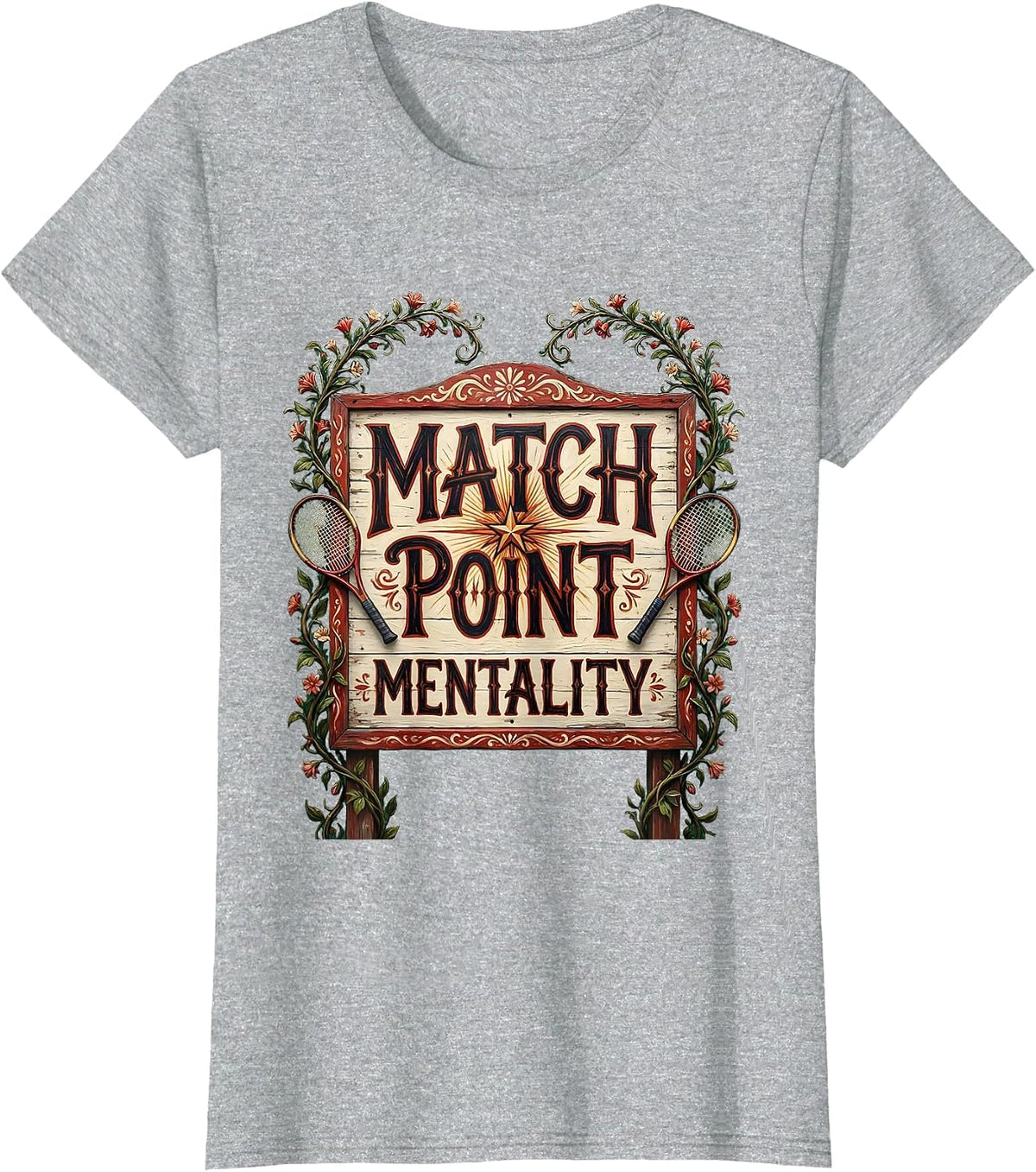 Match Point Mentality Tennis Graphic Design T-Shirt - Heather Grey