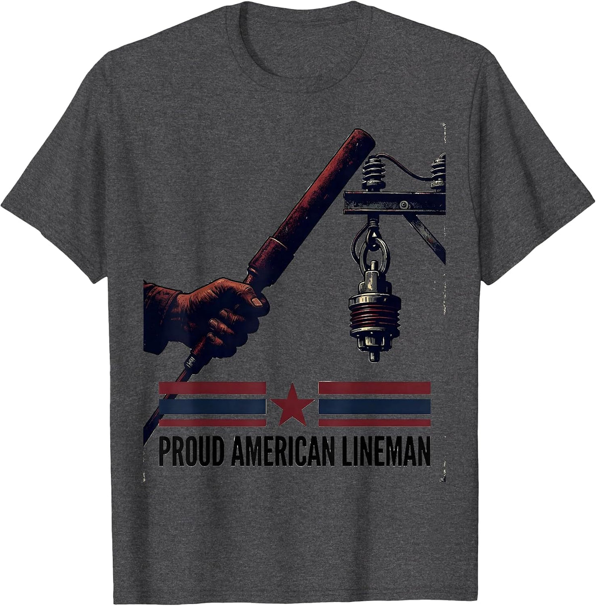 Proud American Lineman Vintage Electrician USA Flag Oilfield T-Shirt - Dark Heather Grey