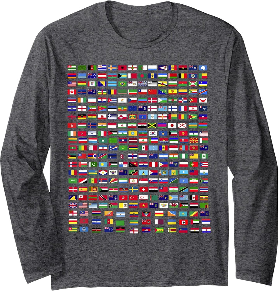 Flags of The Countries of The World 287 Flag International Long Sleeve T-Shirt - Adult Unisex Dark Heather Grey