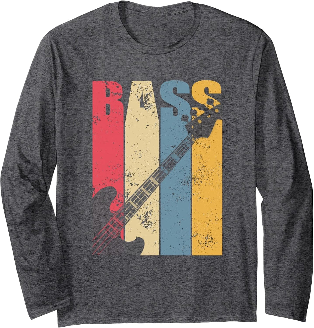 Vintage Bass Guitar Long Sleeve T-Shirt Long Sleeve T-Shirt - Adult Unisex Dark Heather Grey