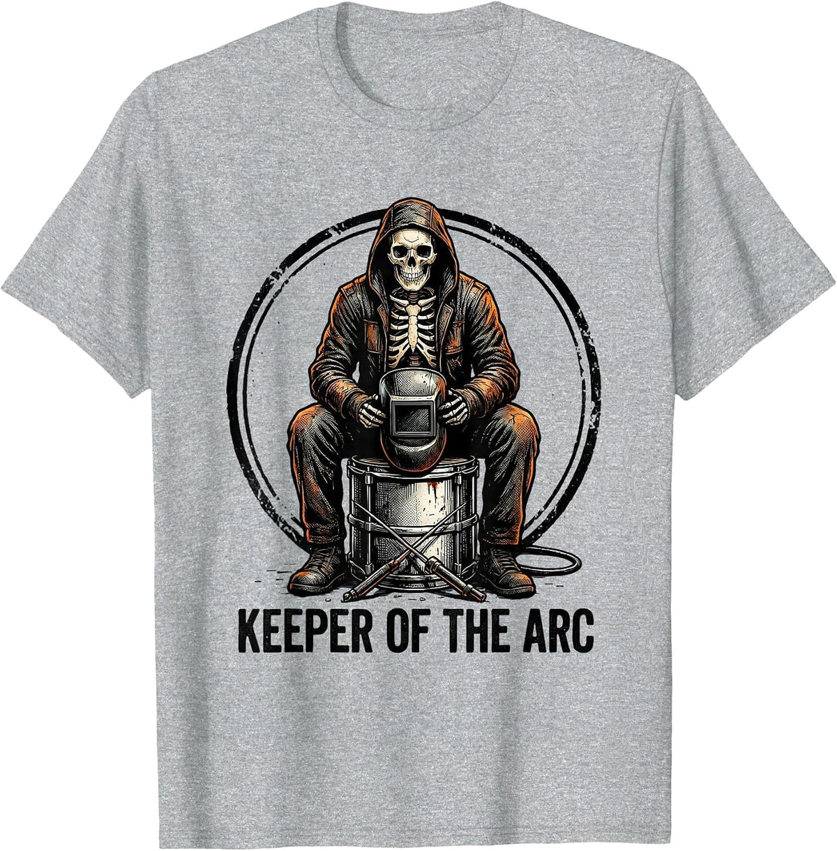 Men's Keeper Of The Arc Funny Welder Skeleton Humor Metal Worker T-Shirt - Heather Grey