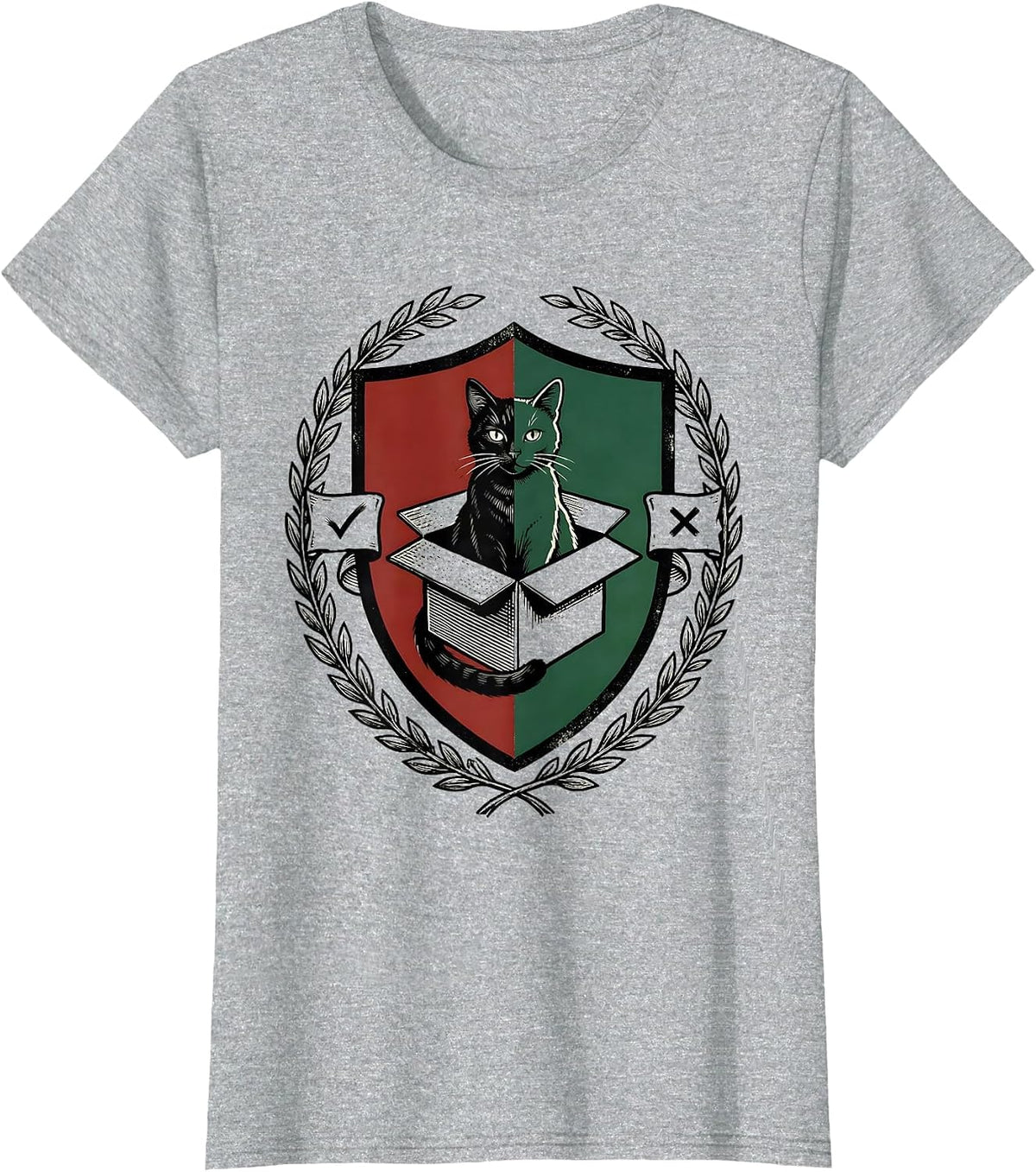 Schrödinger Cat Quantum Physics Humor Emblem T-Shirt - Heather Grey
