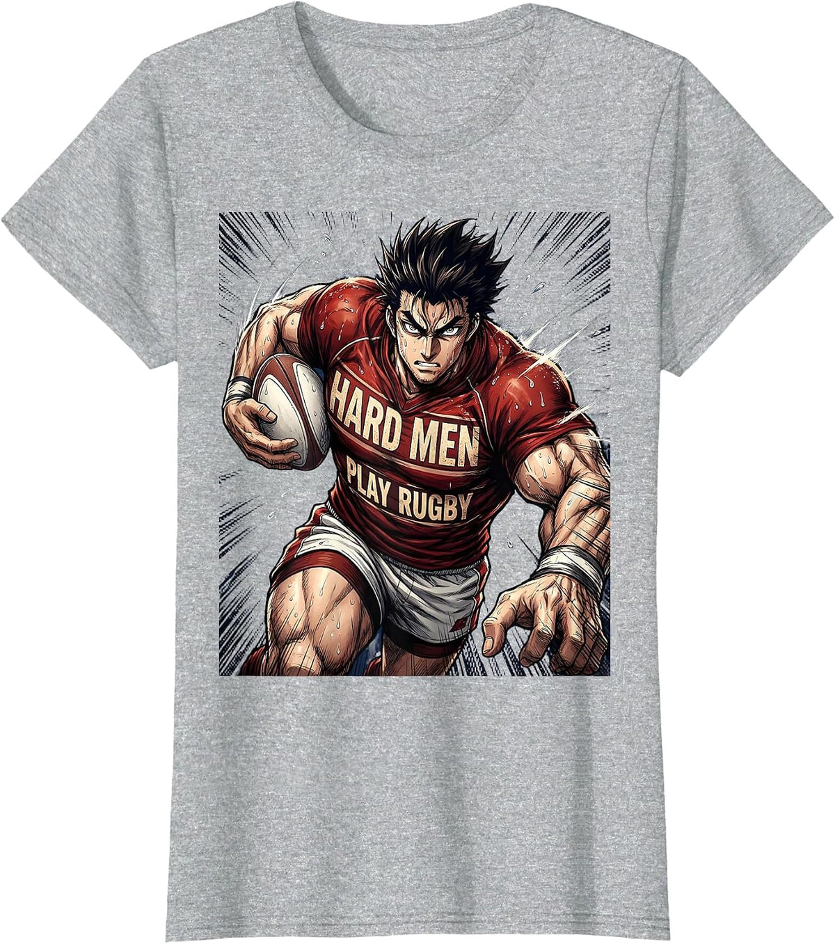 Hard Men Play Rugby Bold Graphic Design T-Shirt - Heather Grey