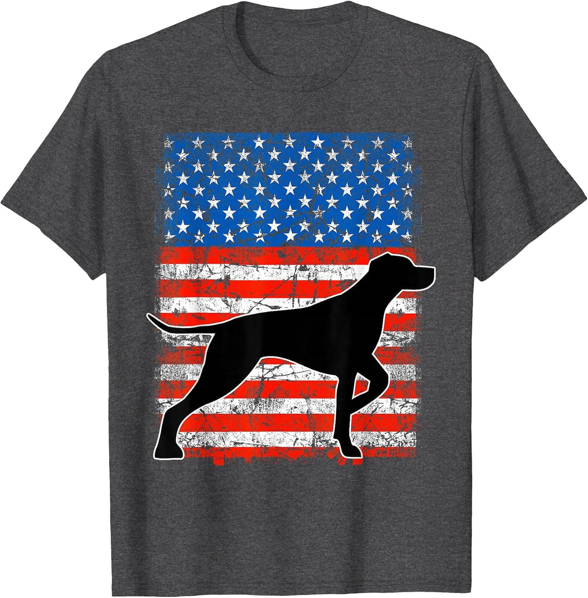 German Short-haired Pointer Dog Silhouette American Flag T-Shirt - Dark Heather Grey