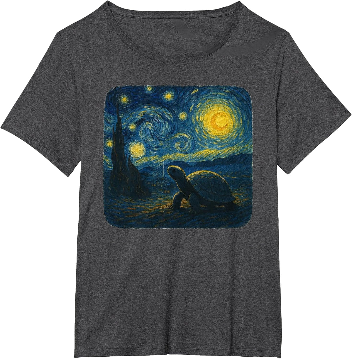 Starry Night Van Gogh Turtle Funny Graphic T-Shirt - Dark Heather Grey
