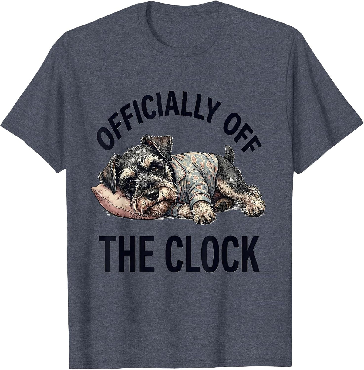 Officially Off The Clock Funny Sleepy Miniature Schnauzer T-Shirt - Heather Blue