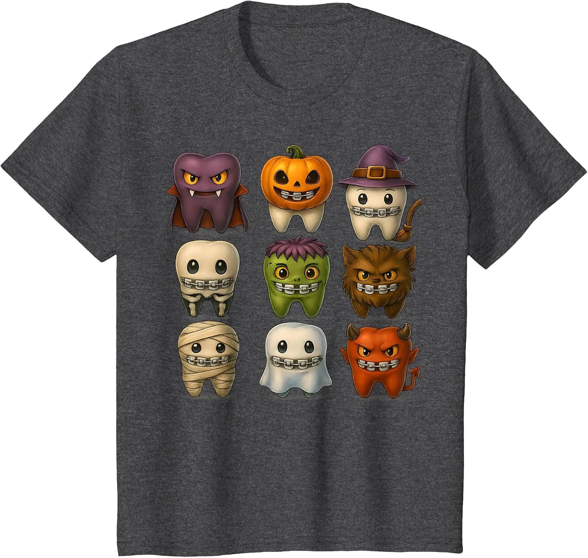 Funny Halloween Braces Squad Dentist Costume T-Shirt - Dark Heather Grey