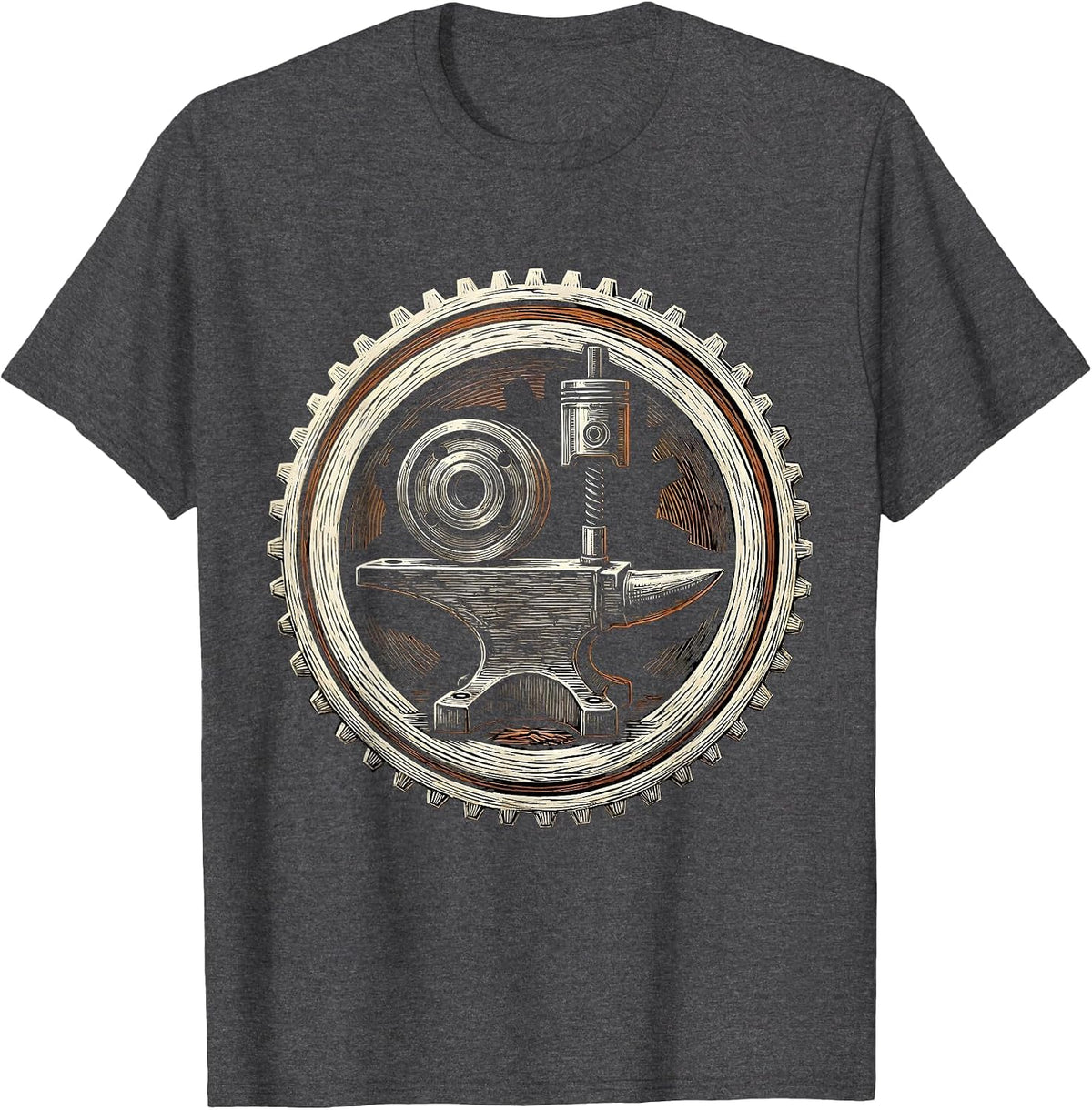 Valley Forge Automotive Drum Piston Anvil Graphic T-Shirt - Dark Heather Grey