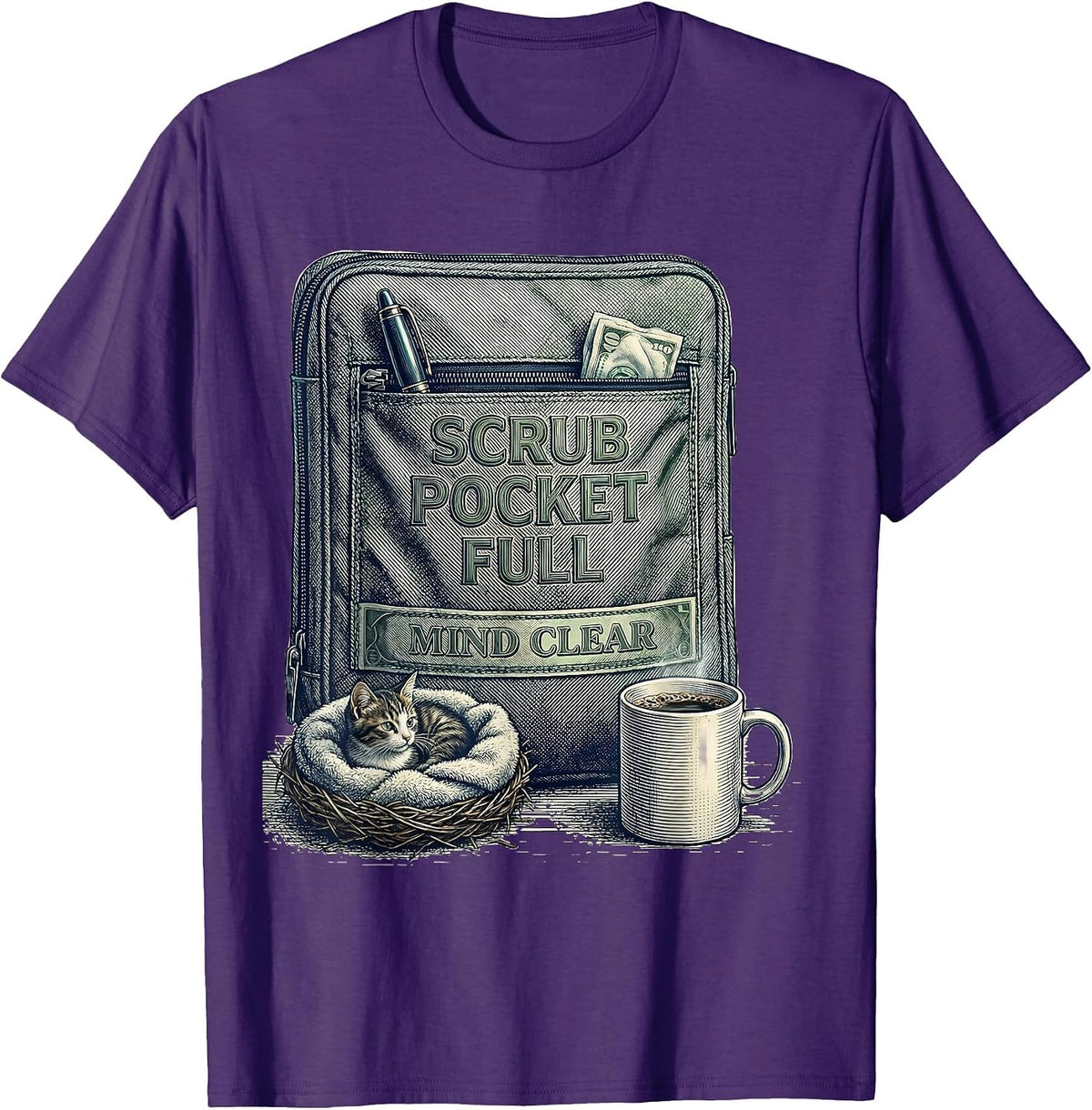 Scrub Pocket Full Mind Clear Funny Vet Tech Veterinary T-Shirt - Purple