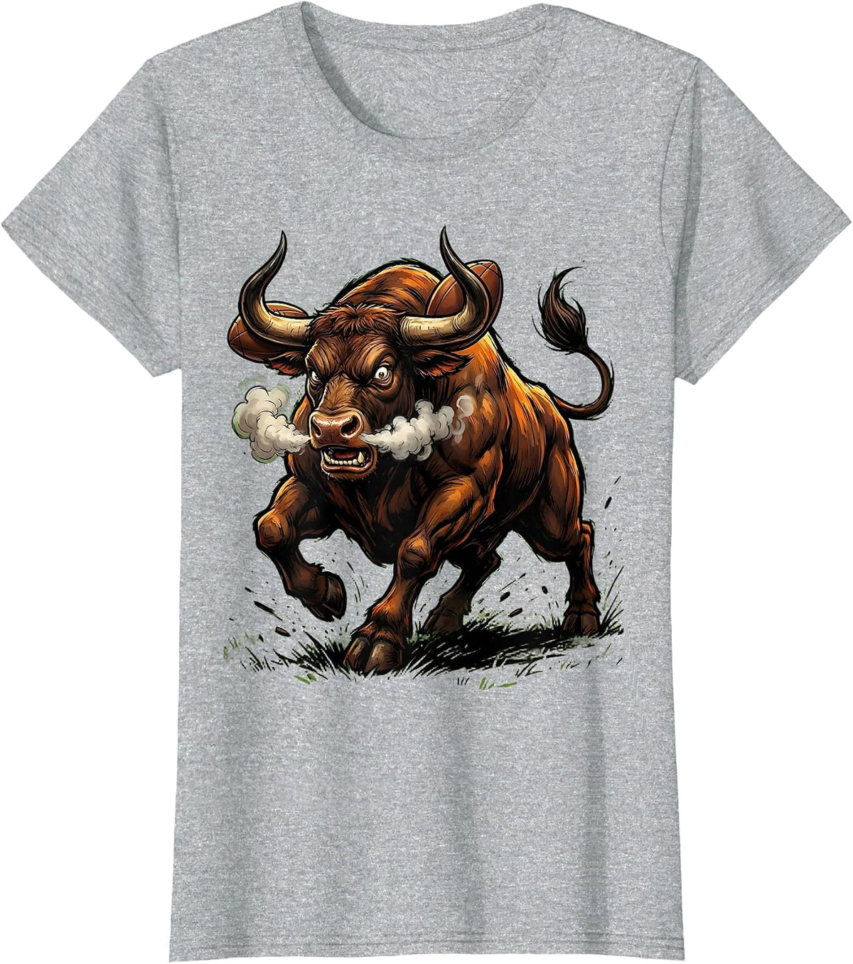 Charging Bull Rugby Player Graphic Tee T-Shirt - Heather Grey