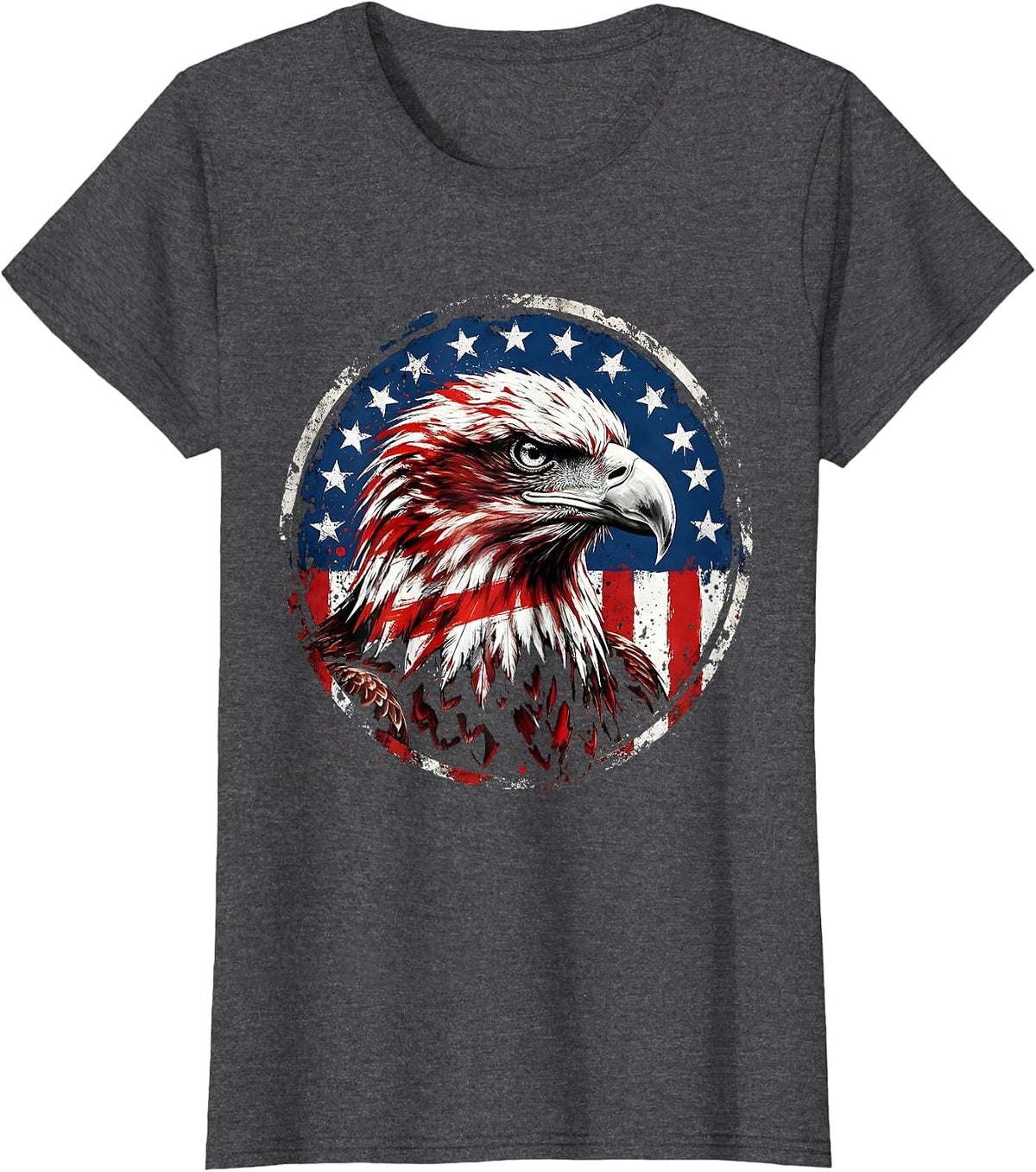 Women's Bald Eagle American Flag Stripes Patriotic Design T-Shirt - Dark Heather Grey