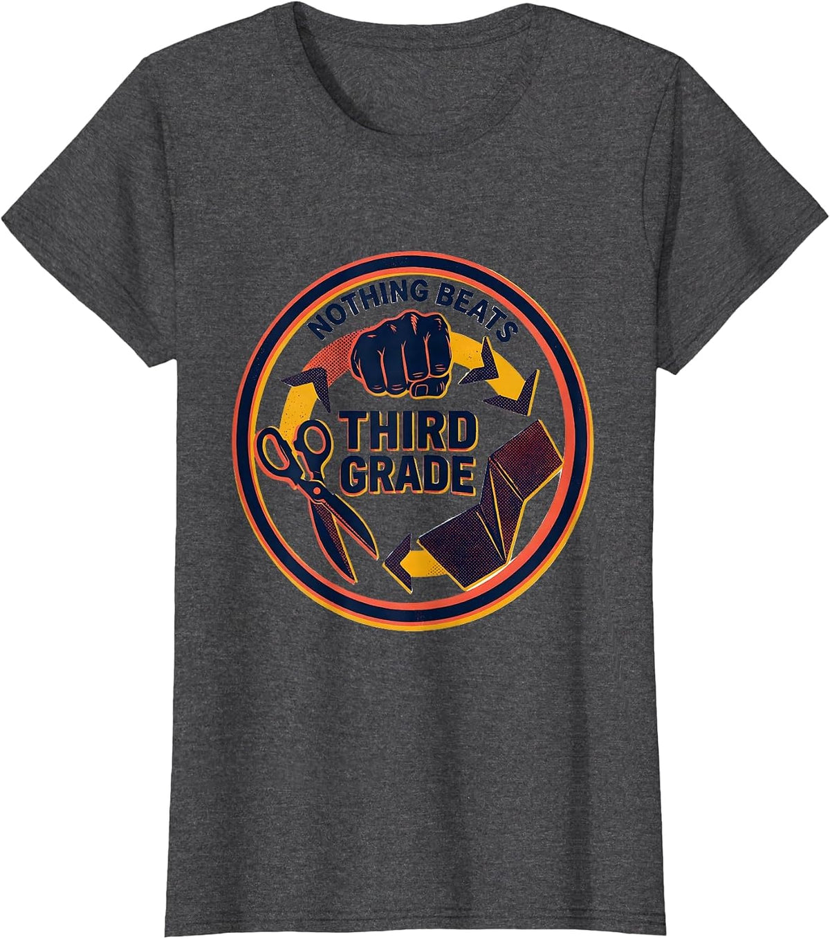 Women's Nothing Beats Third Grade Back to School Rock Paper Scissors T-Shirt - Dark Heather Grey