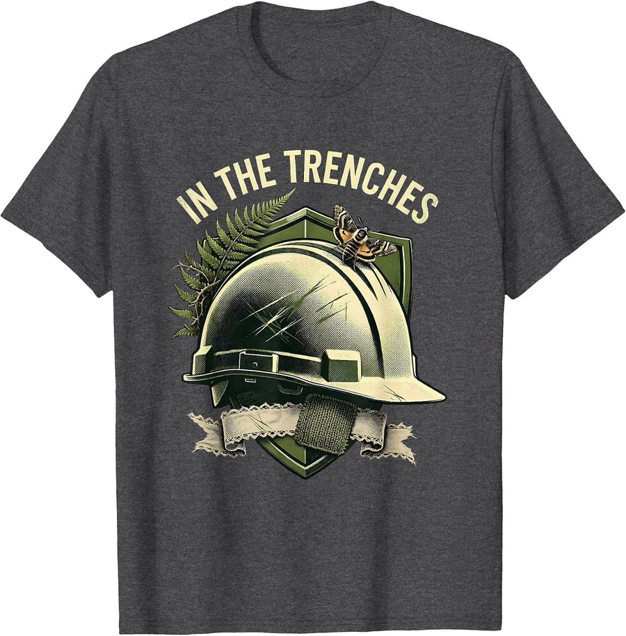 Men's In the Trenches Football Lineman Shield Design T-Shirt - Dark Heather Grey