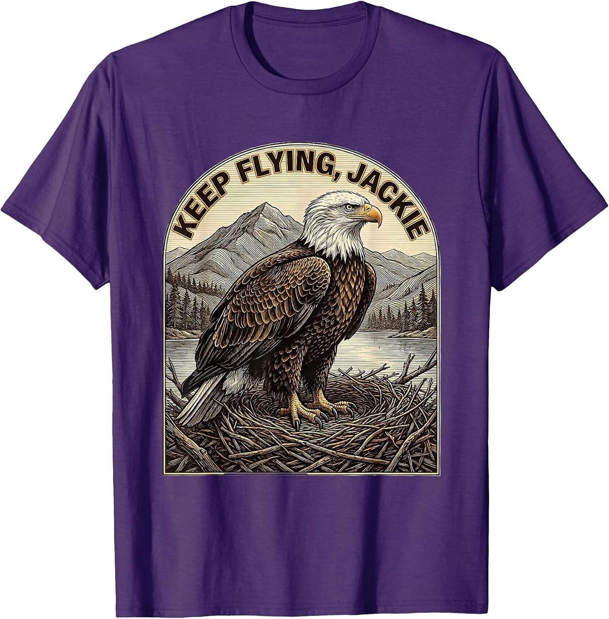 Men's Keep Flying Jackie Vintage Bald Eagle Memorial Tribute T-Shirt - Purple