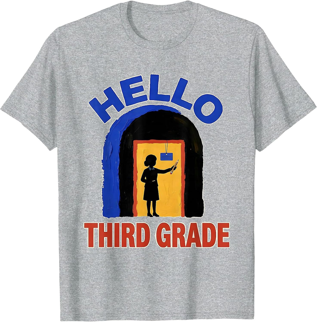 Men's Hello Third Grade Playful Back to School First Day of School T-Shirt - Heather Grey
