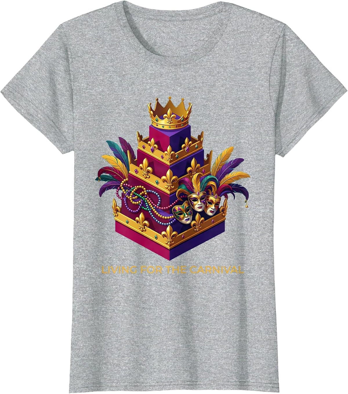 Living for the Carnival Mardi Gras Design T-Shirt - Heather Grey
