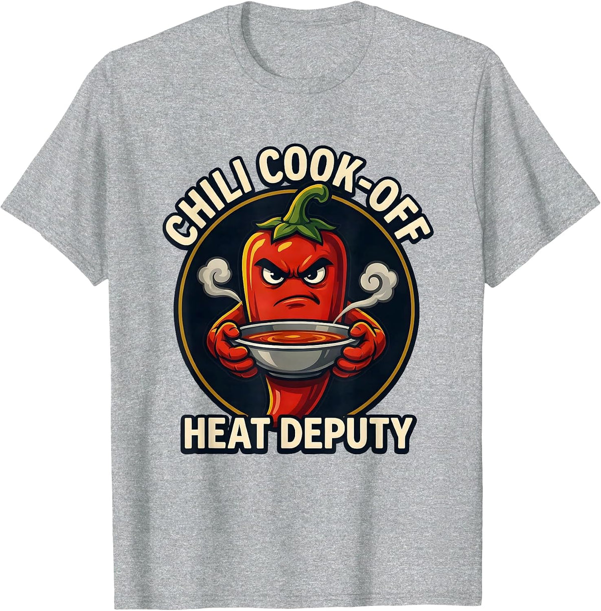 Men's Chili Cook-Off Heat Deputy Funny Spicy Food Humor T-Shirt - Heather Grey