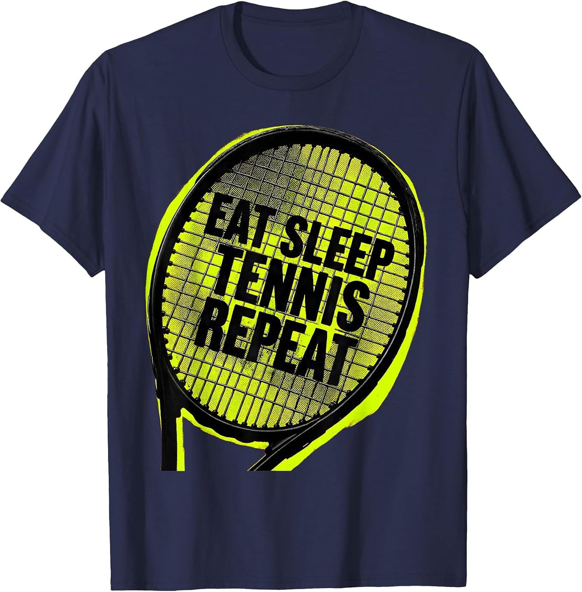 Eat Sleep Tennis Repeat Funny Tennis Design T-Shirt - Navy Blue