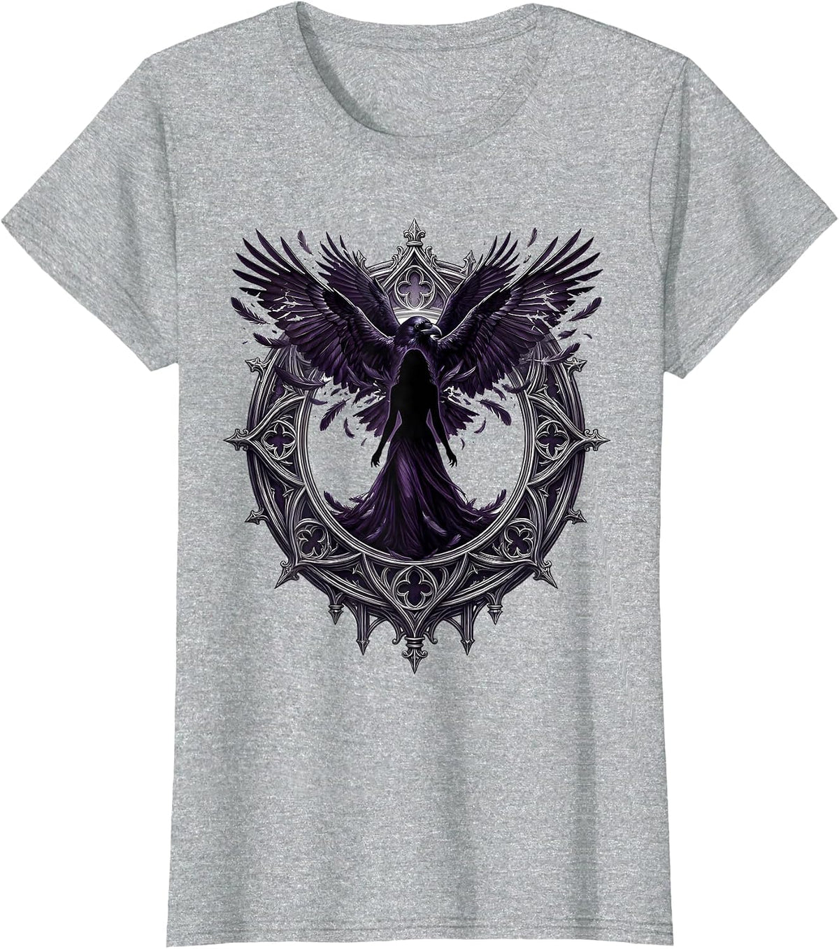 Halloween Raven Silhouette Transformation Design T-Shirt - Heather Grey